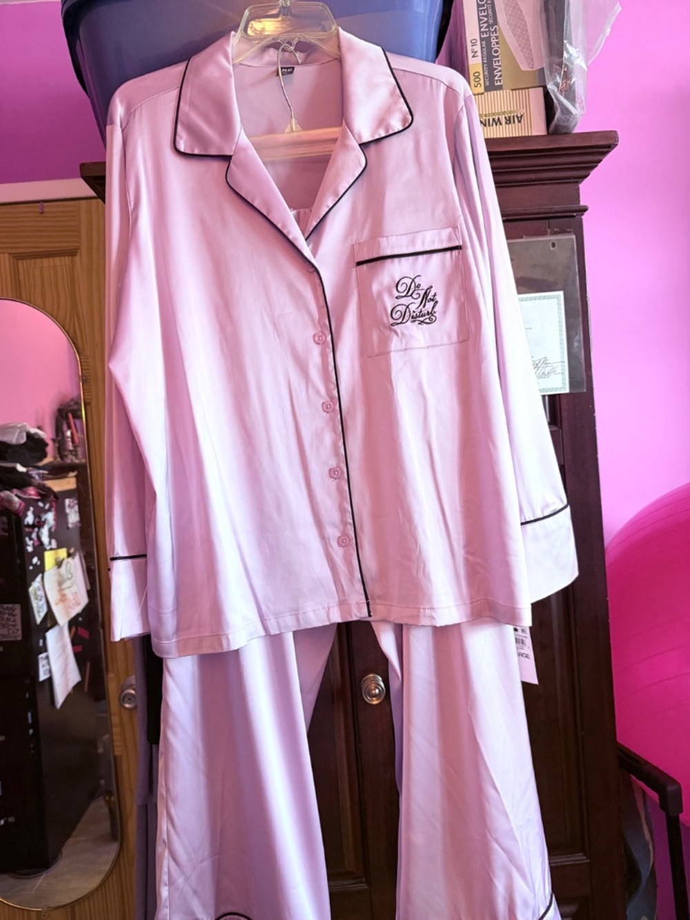 Satin Pajama Set XL Lilac Whisp INC Macy’s Do Not Disturb NWT 2 Piece
